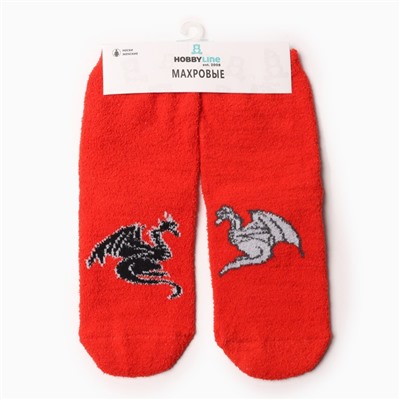 Носки женские махровые «Два дракона Инь и Янь», цвет красный, размер 36-40